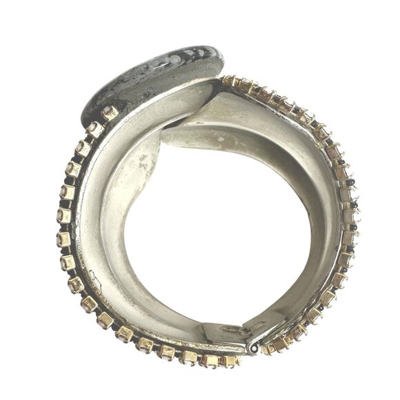 VTG HANSEN Signed 1988 Obsidian Stone Beaded Cuff Bracelet Clip-On Earrings Set - Picture 12 of 16